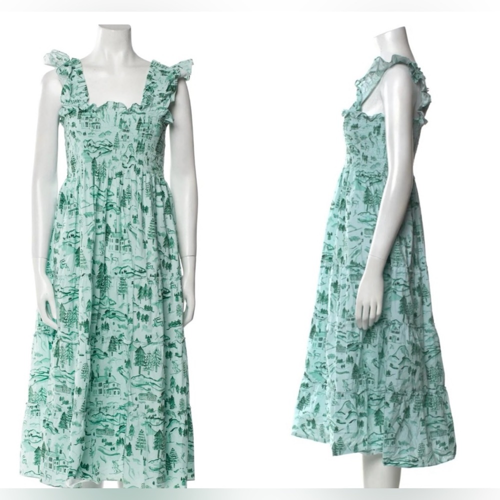 Hill House Green Winter Toile Printed Midi Dress